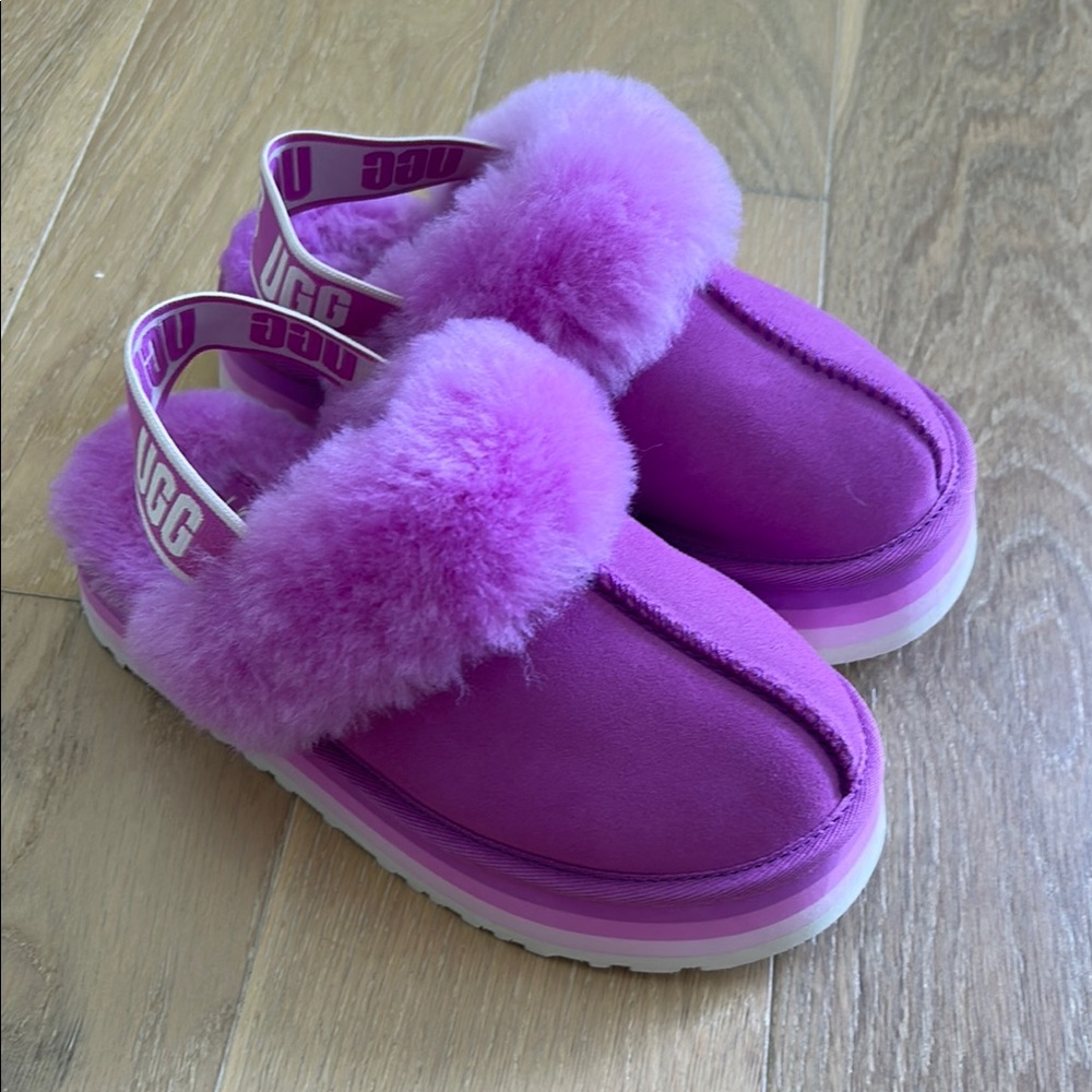 UGG Purple Funkette Slippers with Fluffy Trim